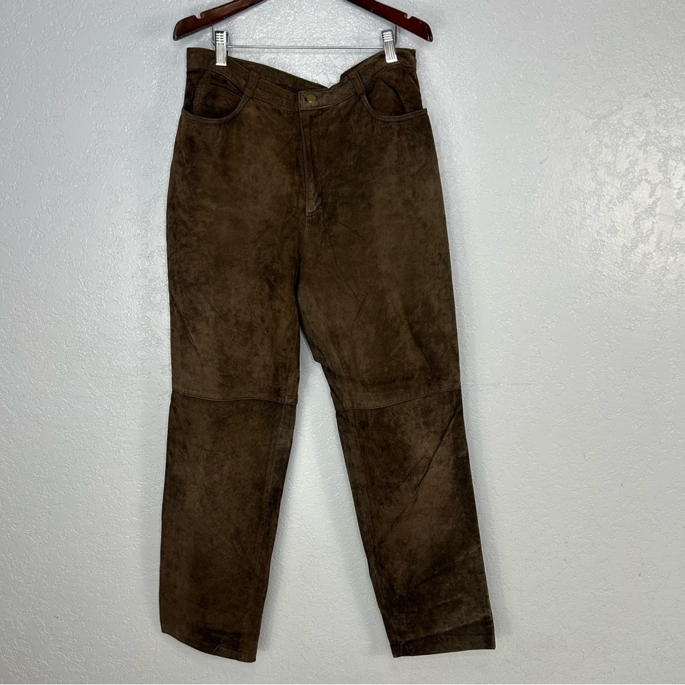 Vintage Chocolate Brown Authentic Suede Moto Pants Rafaella Sport Size 10